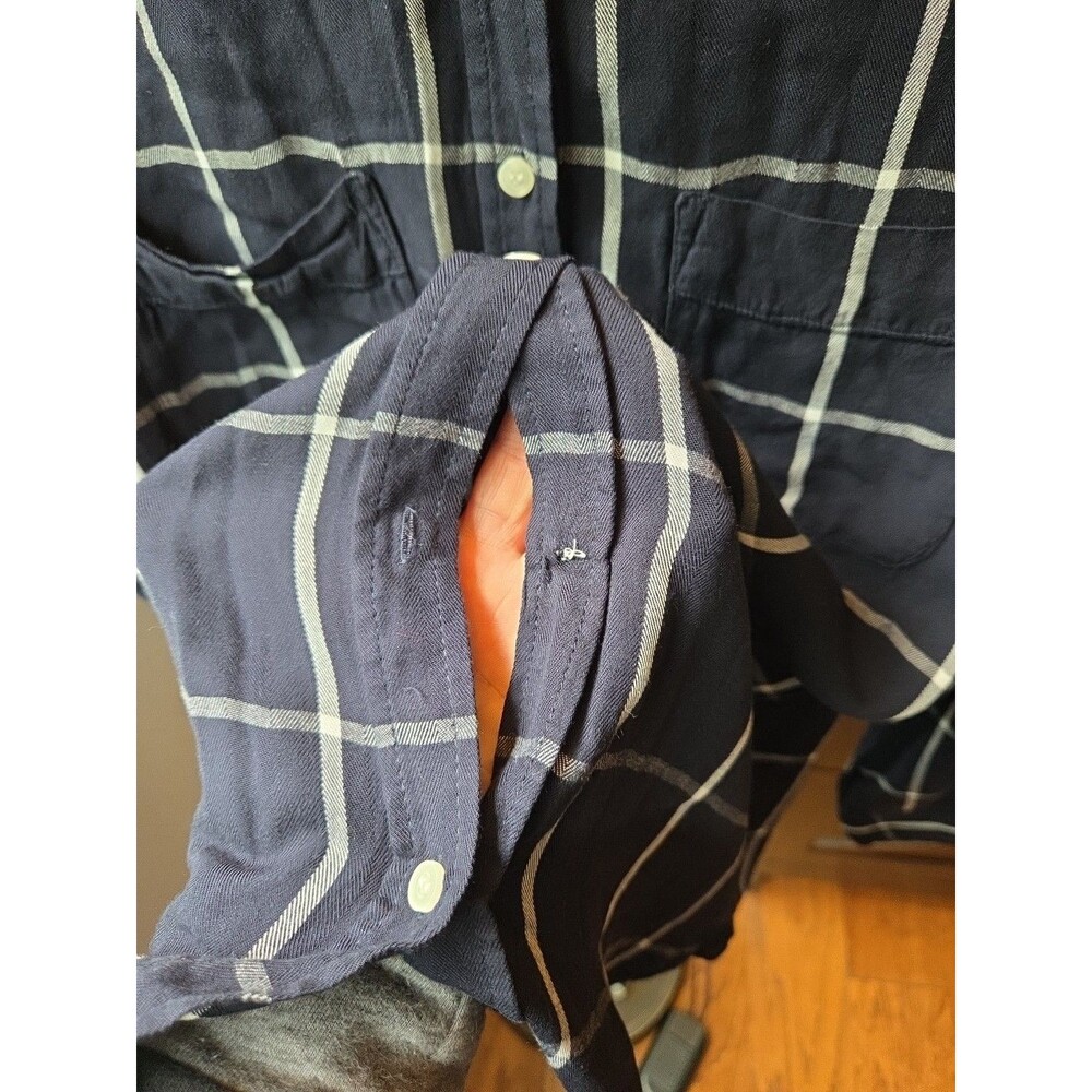 Stylus Shirt Women's Large Navy Blue Plaid Button Up Preppy Blouse Top - Picture 6 of 6